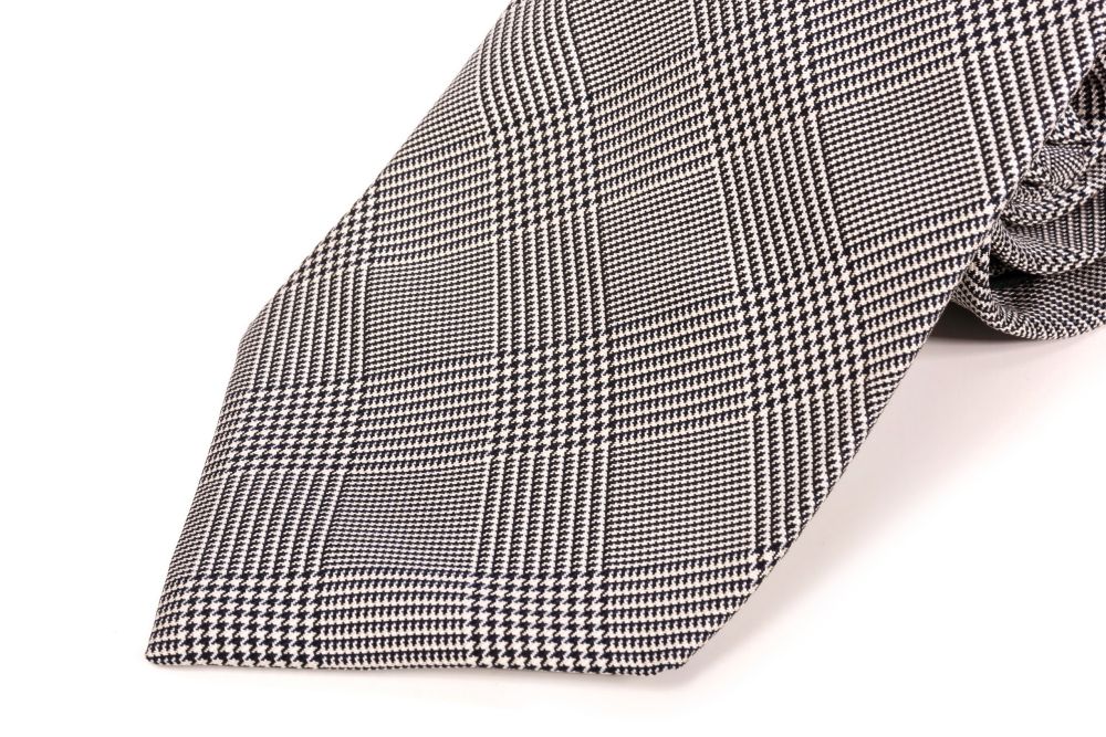 Prince of Wales Check Silk Tie in Black and White - Fort Belvedere