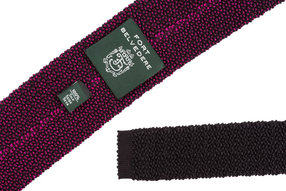 back details Two-Tone Knit Tie in Black and Magenta Pink Changeant Silk - Fort Belvedere