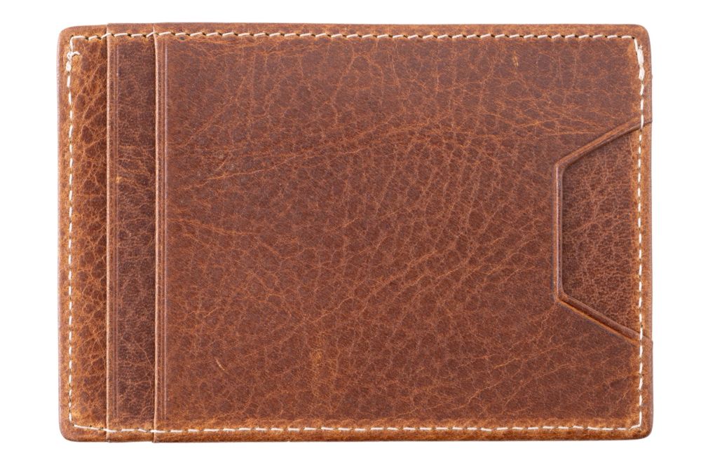 Slim Wallet - 4CC - Dumont Saddle Brown Full-Grain Leather back view. 