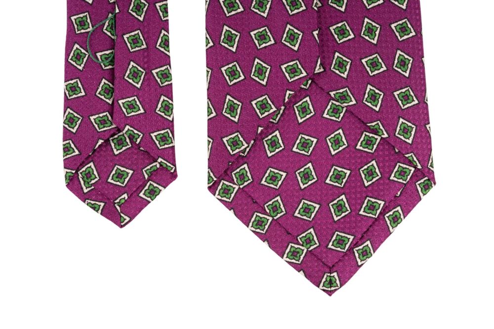 Begonia Purple Jacquard Woven Tie with Printed Green and White Diamonds - Fort Belvedere