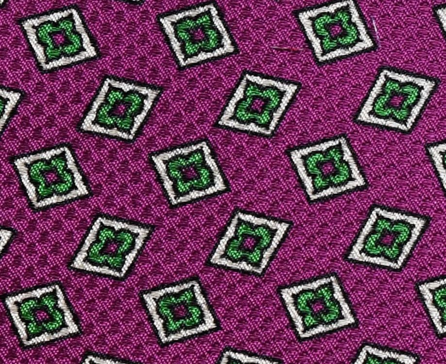 Begonia Purple Jacquard Woven Bow Tie with Printed Green and White Diamonds - Fort Belvedere