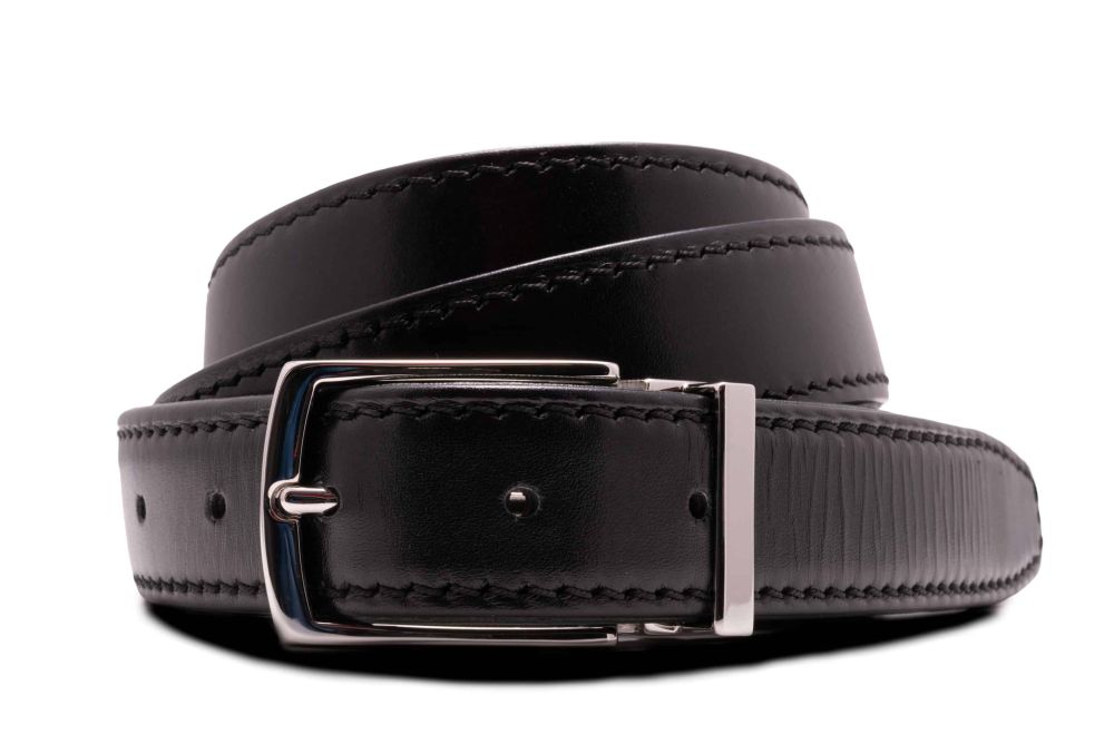 Black boxcalf belt paired with Benedict Silver Solid Brass Belt Buckle Exchangeable Oblong Rectangle with Palladium Plating Hypoallergenic Nickel Free - Fort Belvedere