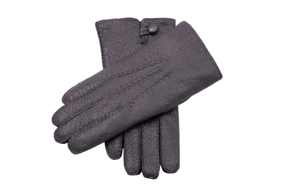 Peccary Gloves in Charcoal Black with Rabbit Fur Lining