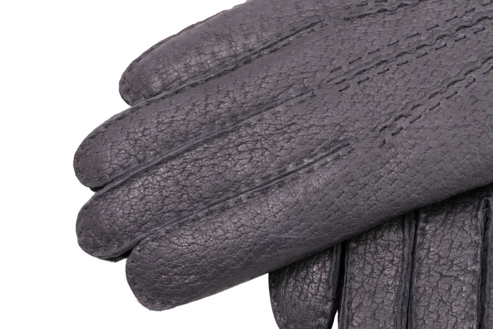 Peccary Gloves in Charcoal Black with Rabbit Fur Lining Fingers