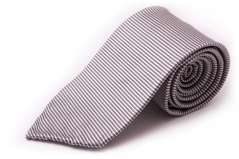 Black Silver Double Twill Horizontal Stripe Wedding Tie Formal Daywear Business Tie by Fort Belvedere-0438