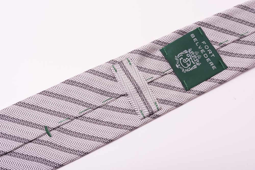 Wedding Tie in Silver & Black Jaquard Woven Herringbone Stripes - Great for the Altar & the Office - Handmade by Fort Belvedere