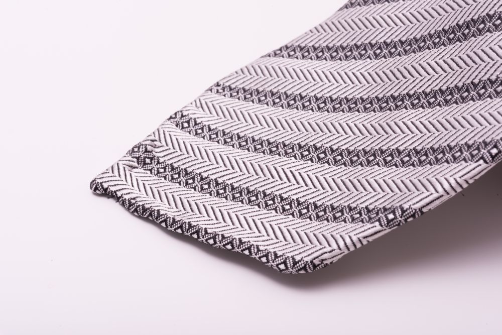 Wedding Tie in Silver & Black Jaquard Woven Herringbone Stripes - Great for the Altar & the Office - Handmade by Fort Belvedere