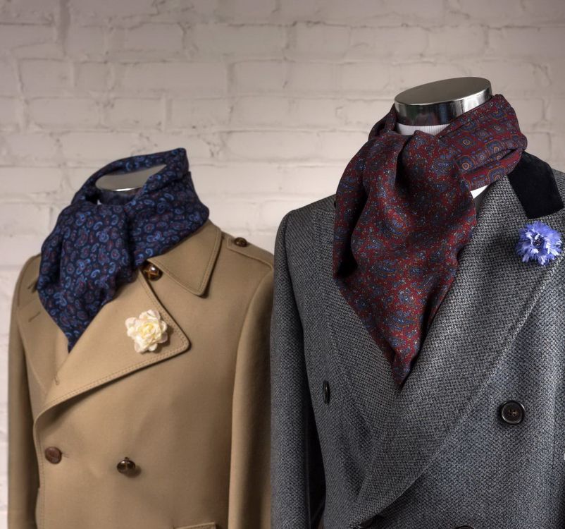 Blue and Red Burgundy Paisley Reversible Scarves in Wool Silk By Fort Belvedere