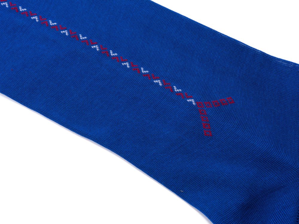 Blue Over the Calf Socks with Red and white Clocks Cotton Fil d Ecosse - Made in Italy by Fort Belvedere Close Up