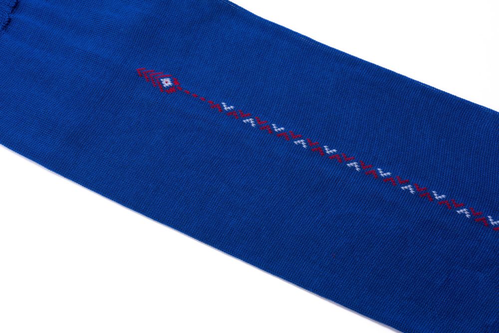 Blue Over the Calf Socks with Red and white Clocks Cotton Fil d Ecosse - Made in Italy by Fort Belvedere - Details
