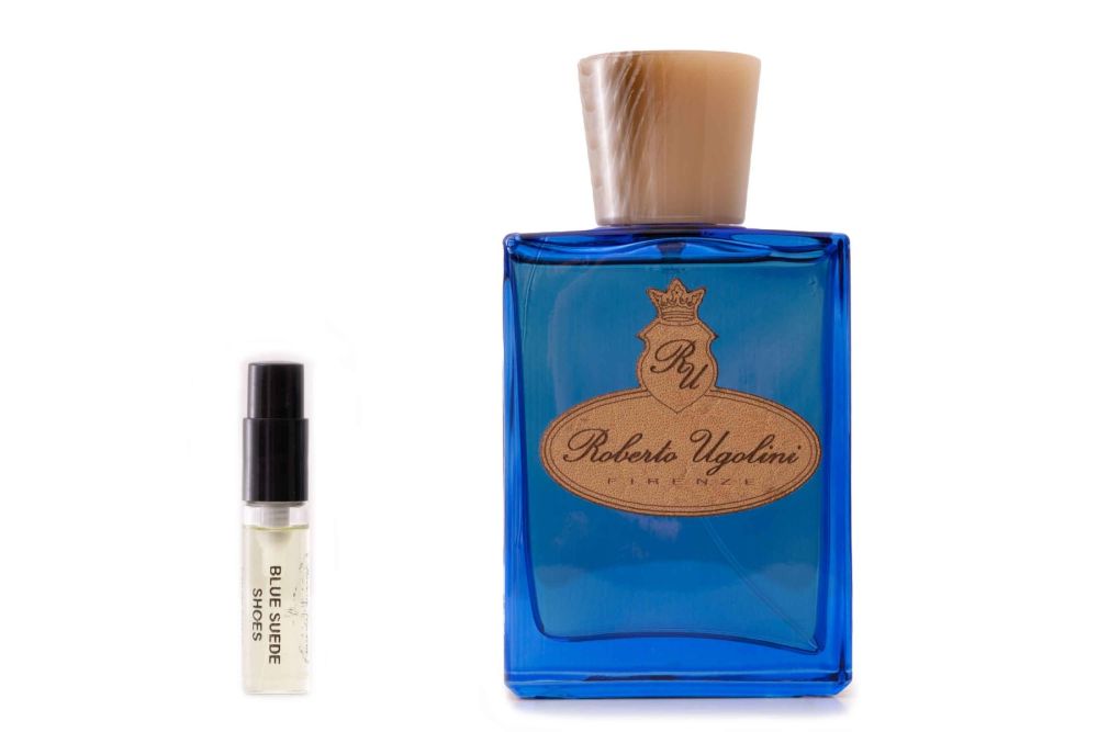 Roberto Ugolini Blue Suede Shoes Fragrance sampler and full-size bottle