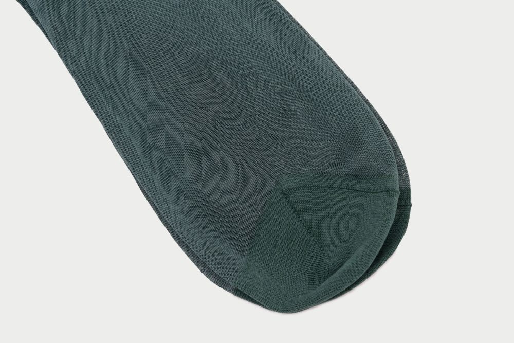 Hand-linked Toe of Finest Socks In The World - Over The Calf in Bottle Green Silk by Fort Belvedere