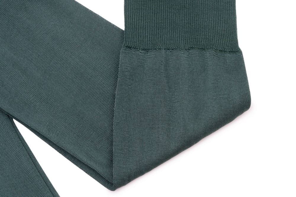Silk and cotton elastic on the Finest Socks In The World - Over The Calf in Bottle Green Silk by Fort Belvedere