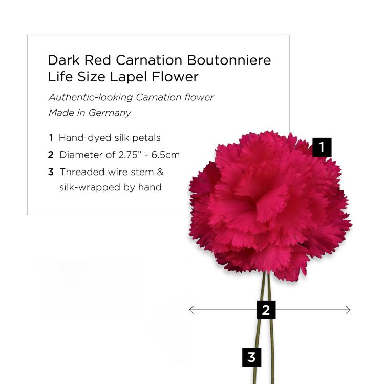 Dark Red Carnation Boutonniere Life Size Lapel Flower - Fort Belvedere