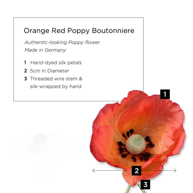 Orange Red Poppy Boutonniere by Fort Belvedere