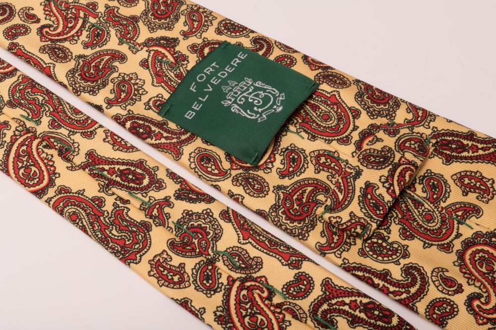 Paisley Madder Silk Tie in Buff Pale Yellow with Red & Black - Fort ...