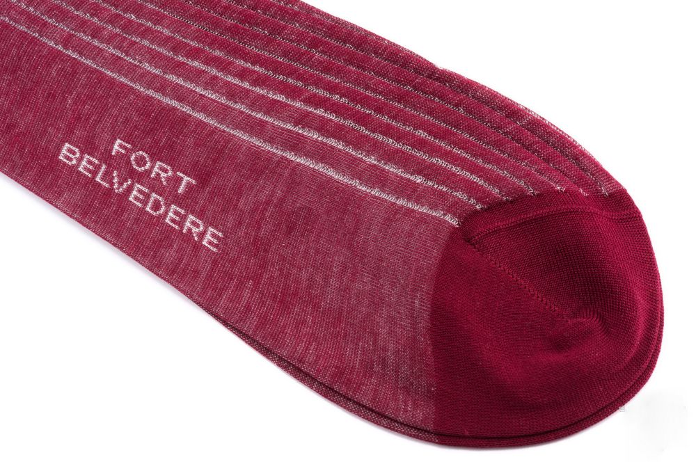 Shadow Stripe Ribbed Socks Burgundy and light grey Fil d'Ecosse Cotton - Fort Belvedere