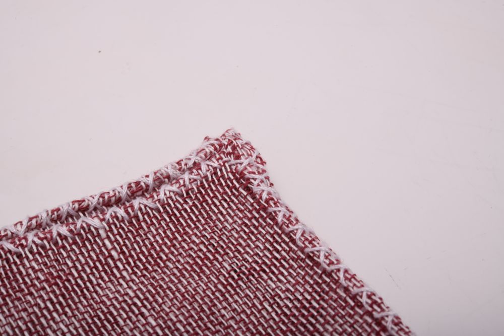 Burgundy Red Handcrafted Linen Pocket Square with White Handrolled X Stitch - Fort Belvedere
