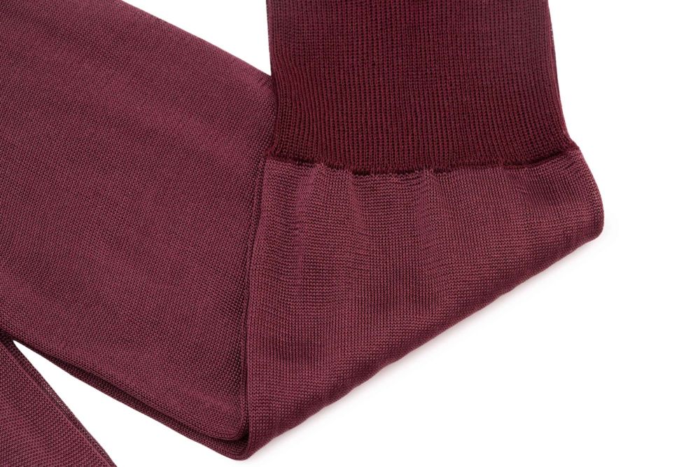 Silk and cotton elastic on the Finest Socks In The World - Over The Calf in Burgundy Silk by Fort Belvedere