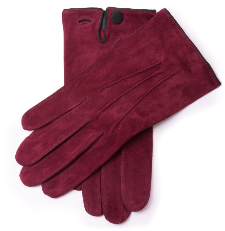 Burgundy Red Suede Unlined Leather Mens Gloves with Button by Fort Belvedere