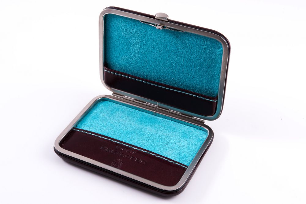 Business Card Case Burugndy Calf Leather with Turquoise Lamb Leather Lining by Fort Belvedere