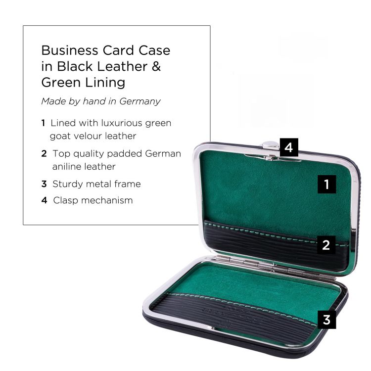 Business Card Case in Black Leather and Green Lining by Fort Belvedere