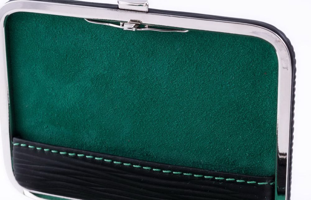 Luxurious Black Longgrain Leather, green goat velour leather and contrast stitching by Fort Belvedere