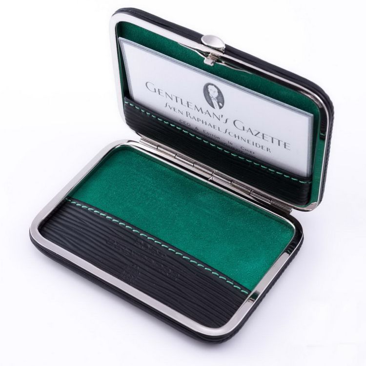 Business Card Case in Leather with thick GG card and Luxurious Goat Velour lining in Green by Fort Belvedere
