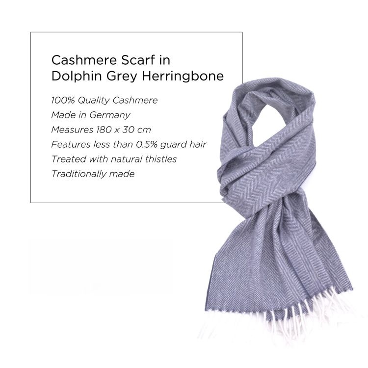 Herringbone Scarf in Dolphin Grey 100% Cashmere 180 x30 cm - Fort Belvedere 04