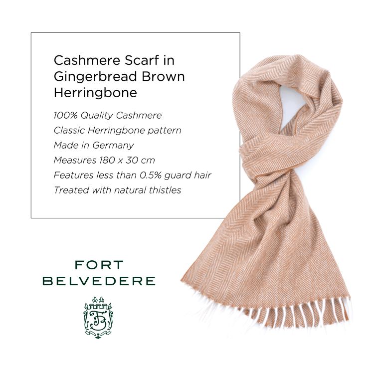 Cashmere Scarf in Gingerbread Brown Herringbone - Fort Belvedere