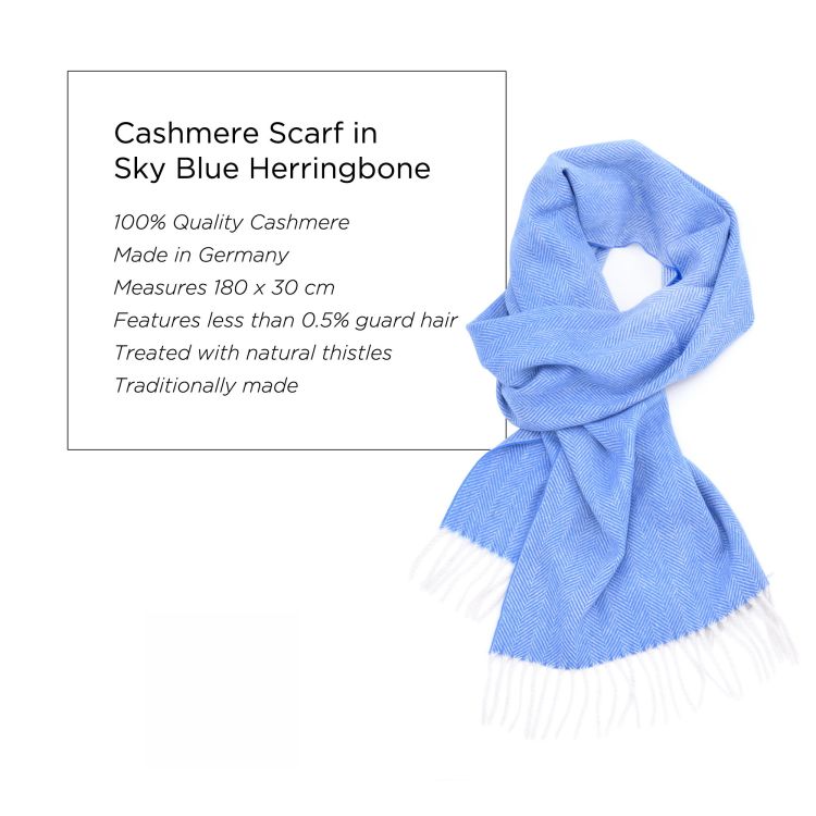 Cashmere Scarf in Sky Blue Herringbone - Fort Belvedere