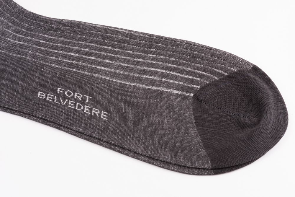 Charcoal & Light Gray Grey Shadow Stripe Socks Fil d'Ecosse Cotton by Fort Belvedere - Made in Italy