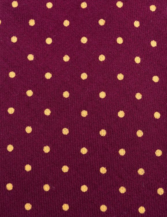 Wool Challis Fabric in burgundy red with yellow polka dots