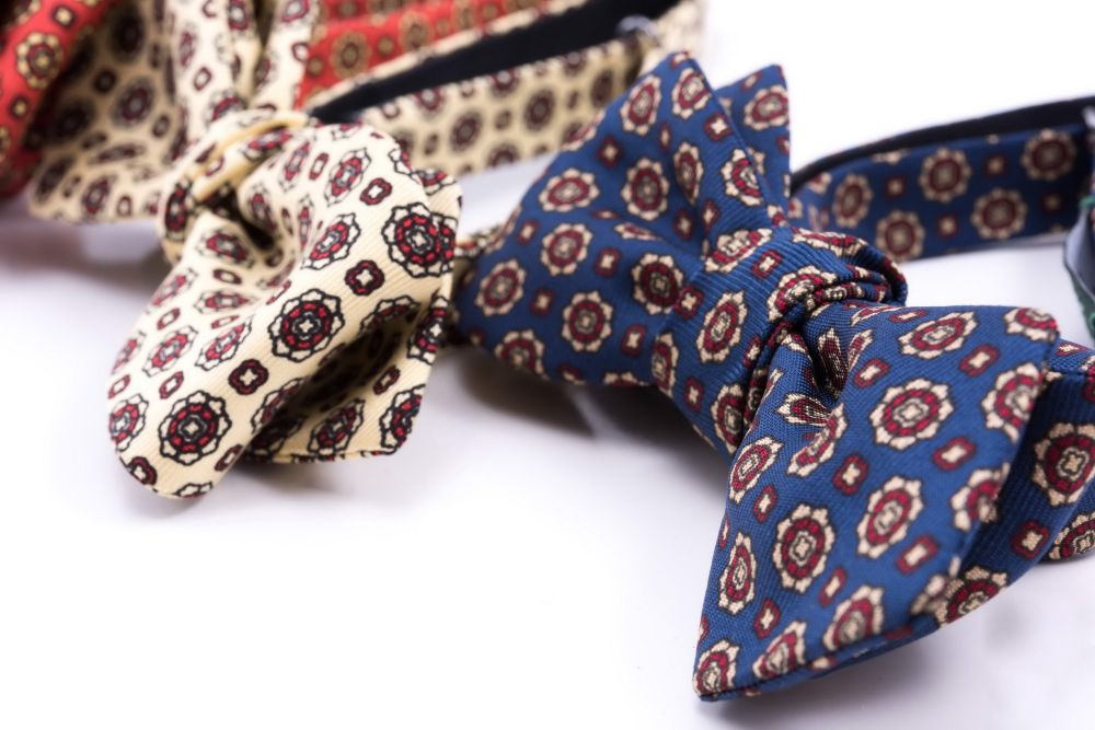 Blue, Buff & Red Madder Silk Tie with Buff & Red Micropattern - Handmade by Fort Belvedere