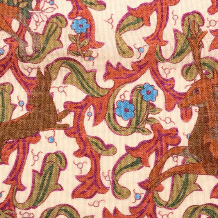 Close up of Ivory Silk-Wool Pocket Square with Hunting Motifs