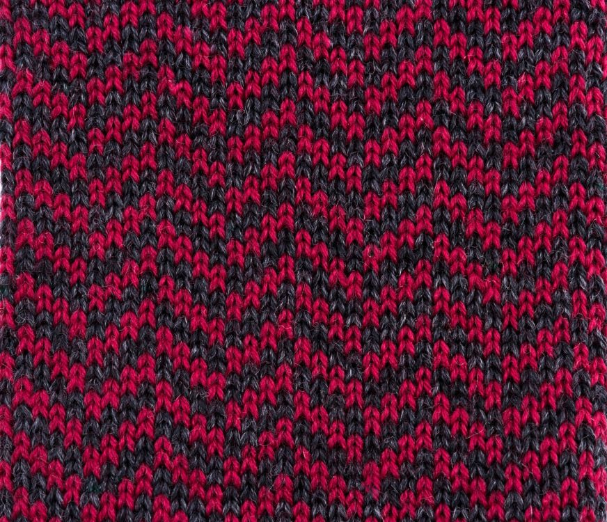 Close up Details of Knit Tie in Red - Grey Wool Herringbone