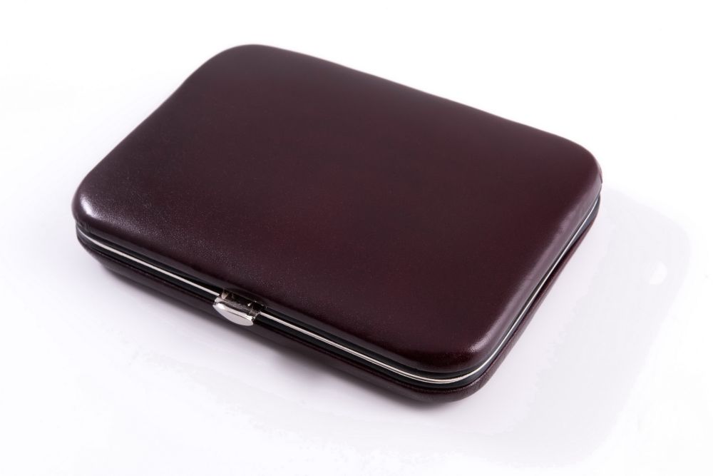 Closed Business Card Case in Whisky Brown Leather and Blue Lining by Fort Belvedere