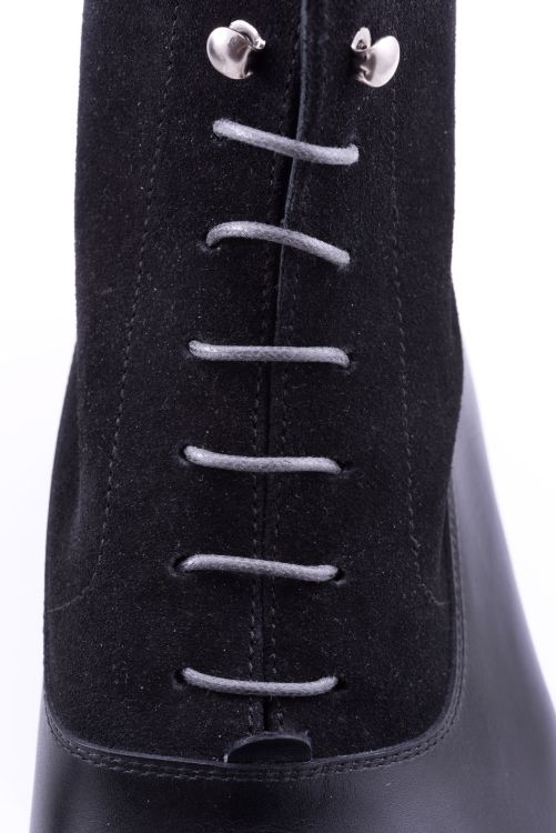 Front view of Close up of Mid Grey Round Boot Lace  waxed cotton by Fort Belvedere