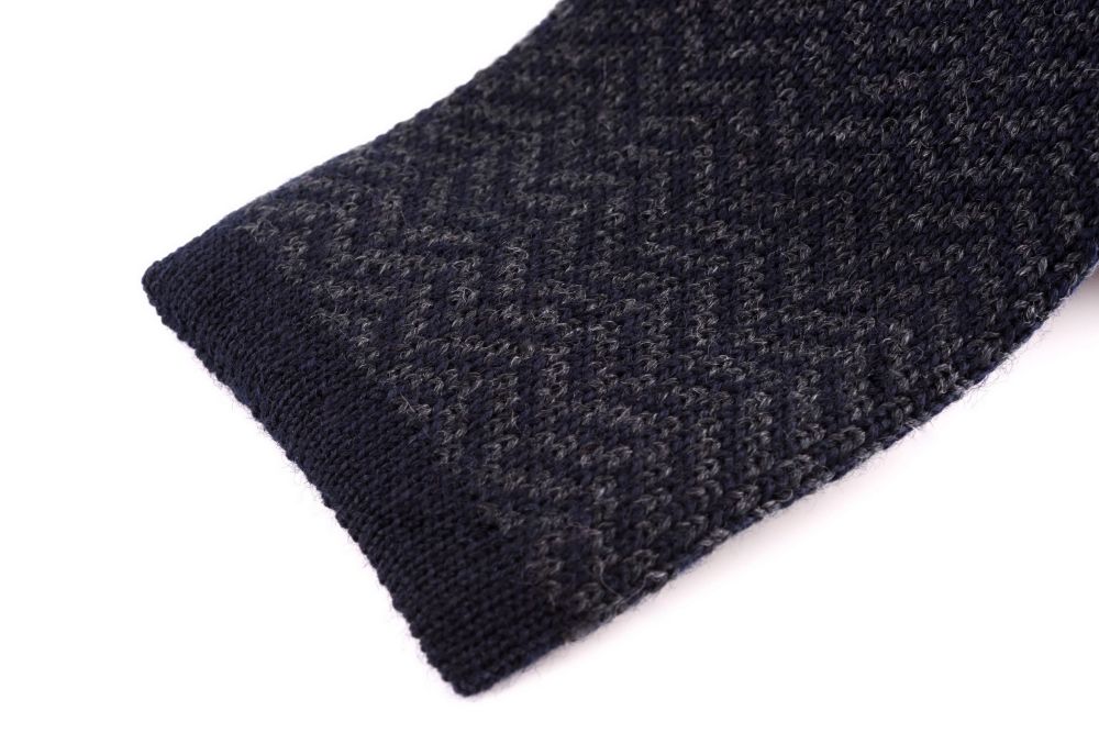 closer look Dark Grey Knit Tie in Navy Wool Herringbone