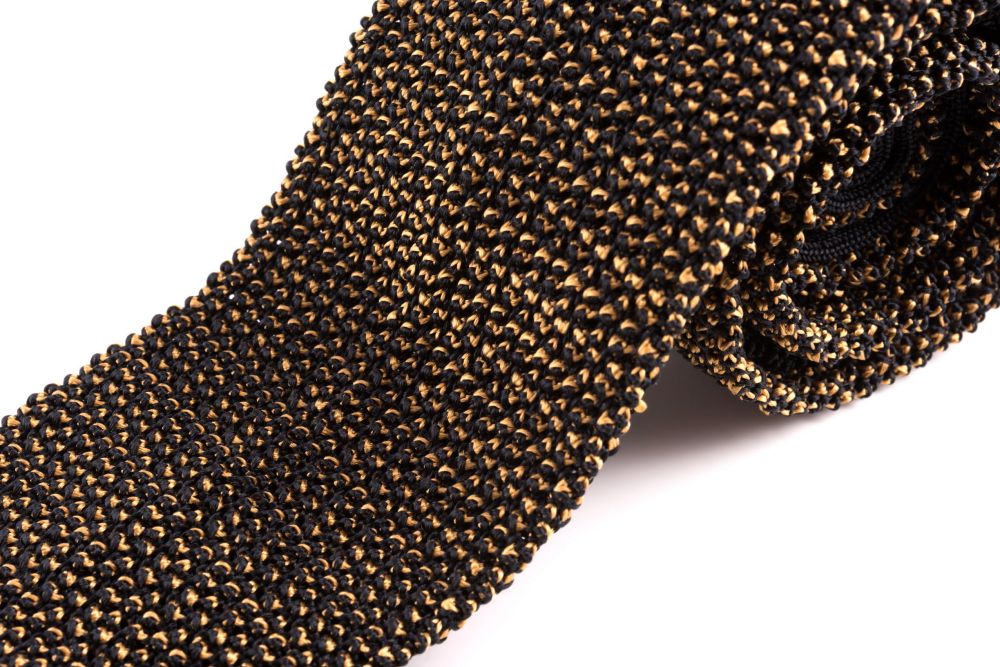 Two-Tone Knit Tie in Charcoal and Cognac Changeant Silk by Fort Belvedere 