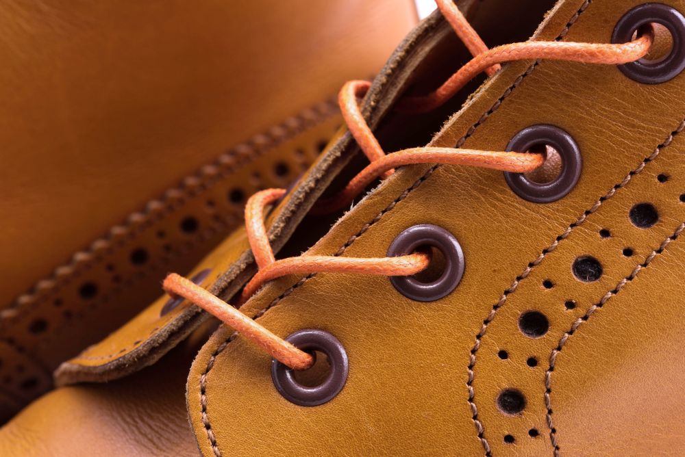 Closer Shot of Fort Belvedere Orange Luxury waxed cotton round boot lace made in Italy