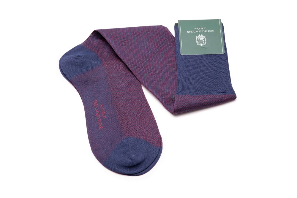 Dark Blue & Red Two Tone Solid Oxford Socks Fil d'Ecosse Cotton - Fort Belvedere