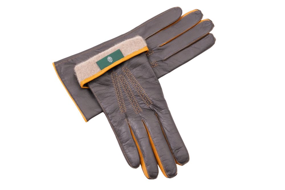 Dark Chocolate Brown Lamb Nappa Touchscreen Gloves with Whisky Contrast Lining