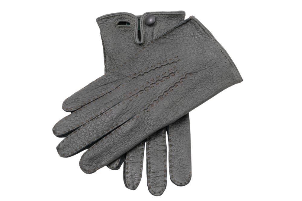 Unlined Peccary Gloves in British Racing Green with Olive Green Contrast