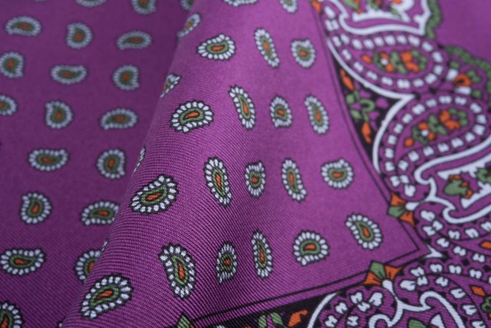 Dark Magenta Silk Pocket Squares with Paisley Edge by Fort Belvedere - Made in England-8414