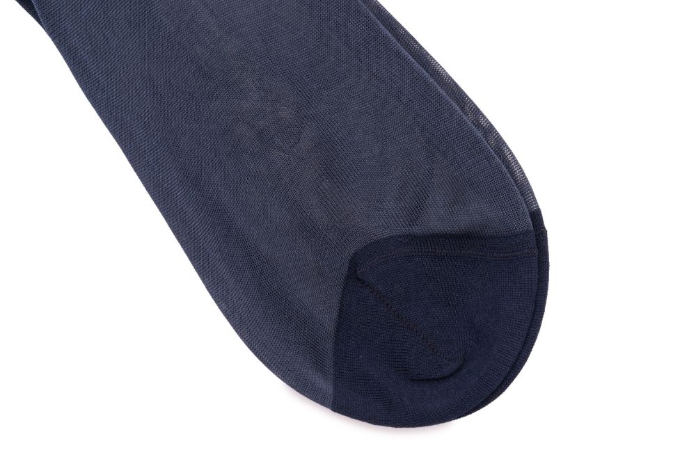 Hand-linked toe on the Finest Silk Socks In The World - Over The Calf in Navy Blue by Fort Belvedere