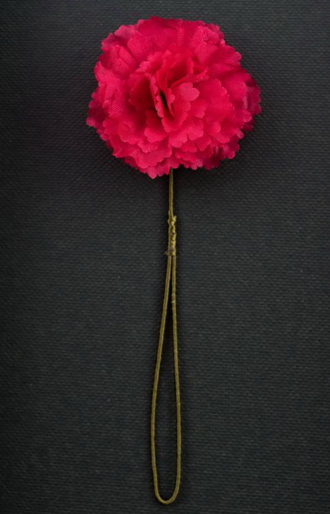 Dark Red mini Carnation boutonniere lapel flower handmade by Fort Belvedere - full