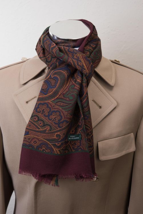 Scarf tied as a loop with generous length of 180cm with beautiful paisley