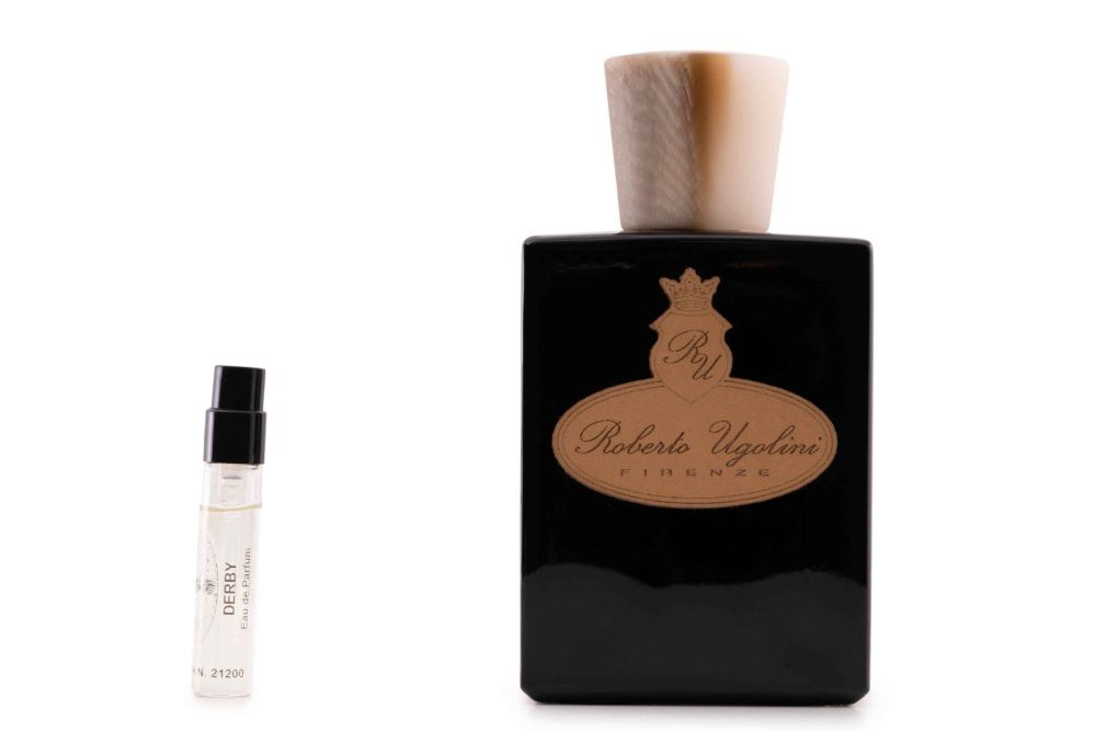 Roberto Ugolini Derby Fragrance bottle full-size and sample sprayer