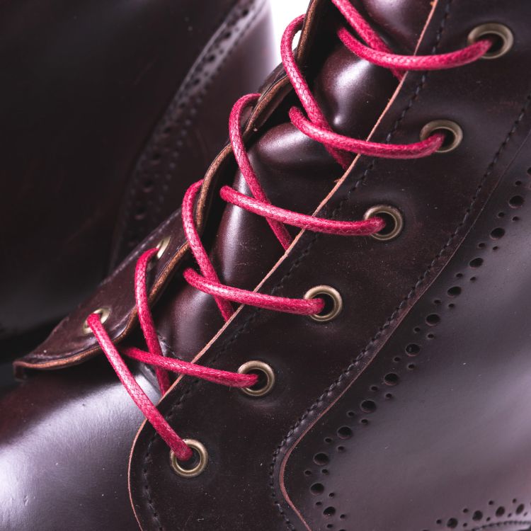 Details of Red Boot Laces Round Waxed Cotton - by Fort Belvedere